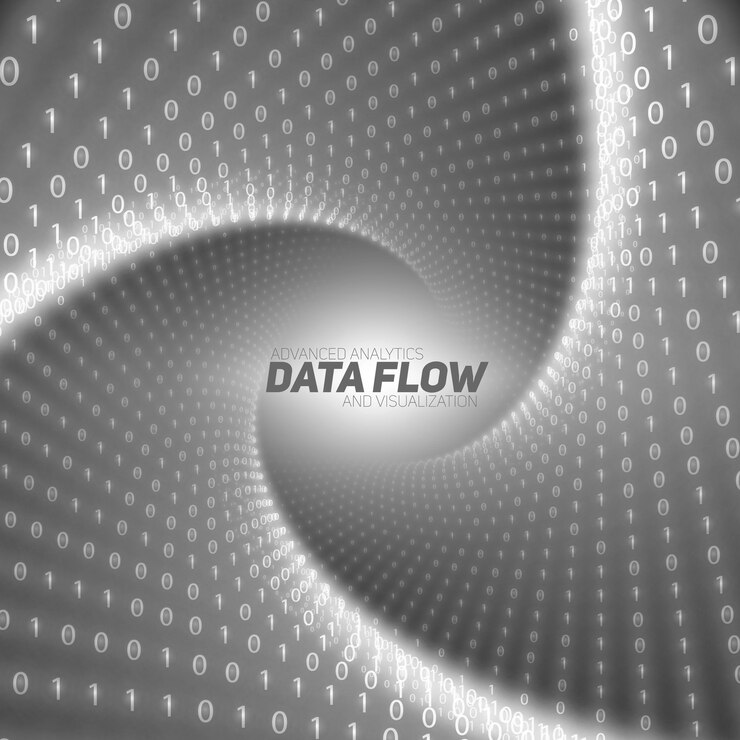 Vetor grátis fluxo negro de big data como strings de números binários torcidas em um túnel.