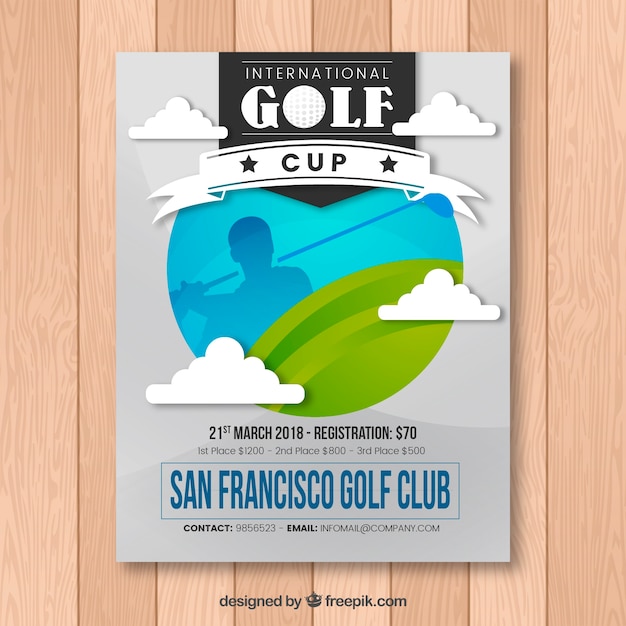 Flyer do torneio de golfe em estilo plano