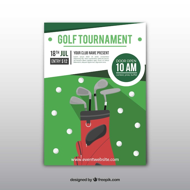 Flyer do torneio de golfe em estilo plano