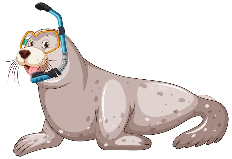 Vetor grátis foca bonita usando óculos de snorkel no fundo branco