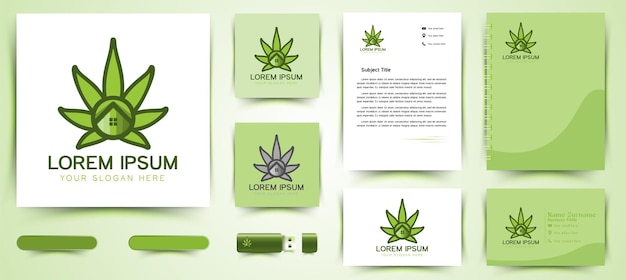 Vetor grátis folha de cannabis e logotipo da casa e modelo de marca comercial projeta inspiração isolada em fundo branco