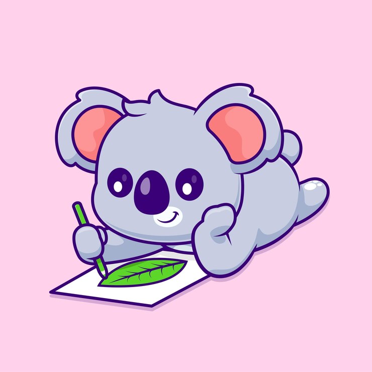 Vetor grátis folha de desenho de coala fofo no ícone de ilustração vetorial de desenho de papel ícone de educação animal isolado