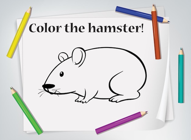 Folha de exercícios para colorir de hamster infantil