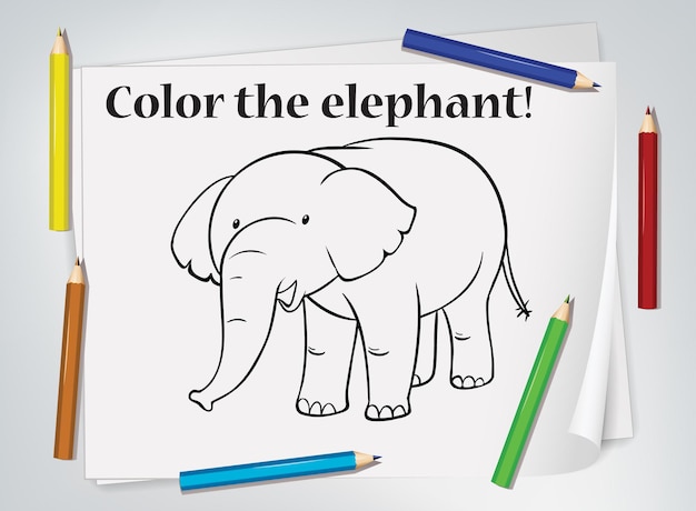 Folha de exercícios para colorir elefante infantil