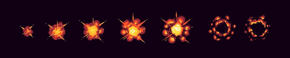 Folha de sprite de animação da sequência de explosão de bomba
