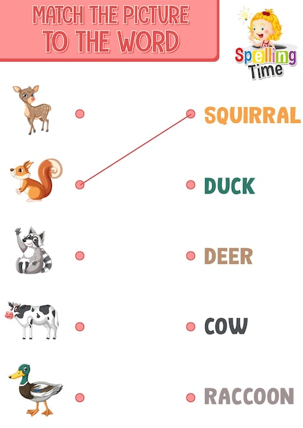 Folha de trabalho de correspondência de palavra para imagem para crianças