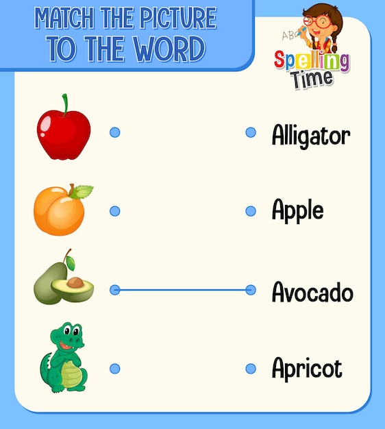 Folha de trabalho de correspondência de palavra para imagem para crianças