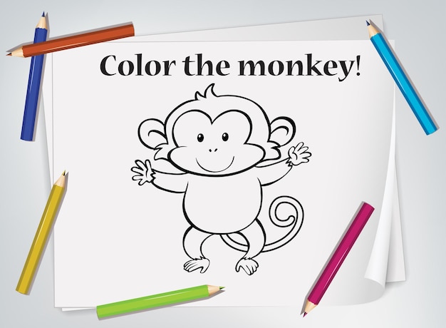 Folha de trabalho para colorir macaco infantil