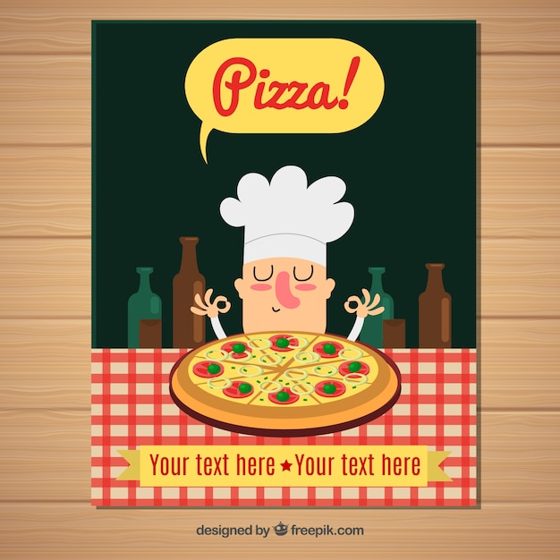 Folheto agradável do chef com pizza