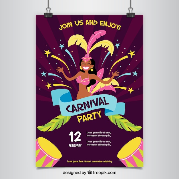 Vetor grátis folheto / cartaz do partido de carnaval brasileiro desenhado à mão