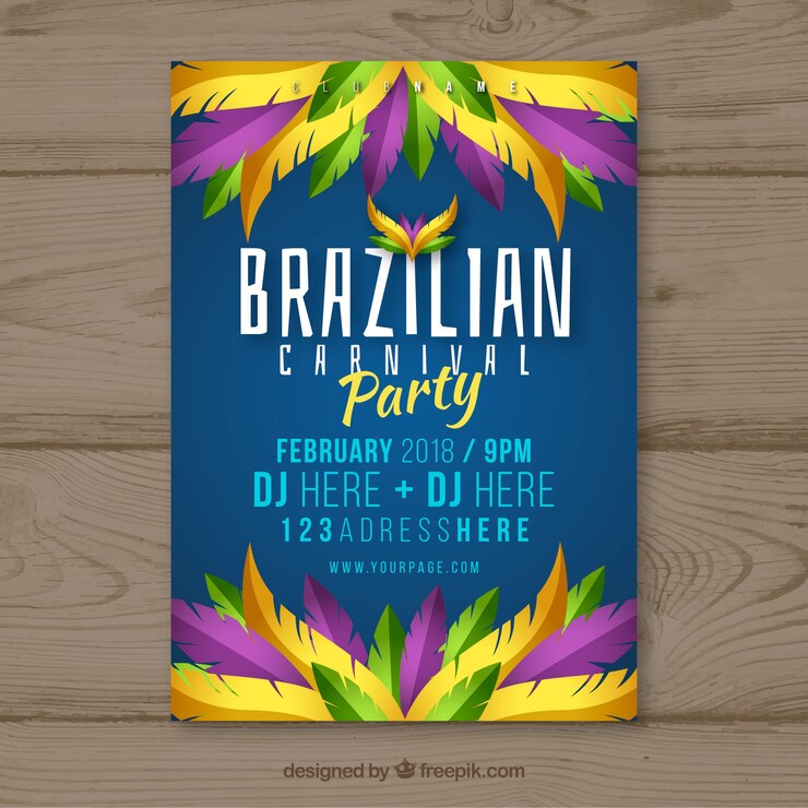 Vetor grátis folheto / cartaz plano do partido de carnaval brasileiro