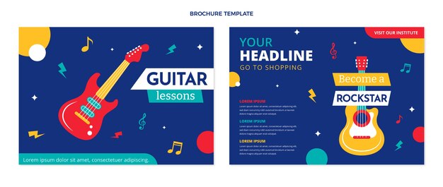 Folheto de aulas de guitarra de design plano