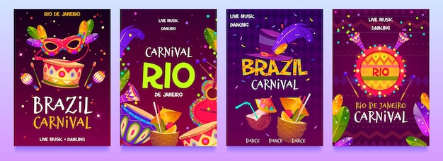 Folheto de carnaval brasileiro de design plano