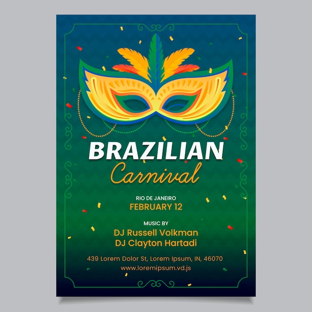 Vetor grátis folheto de carnaval brasileiro plano