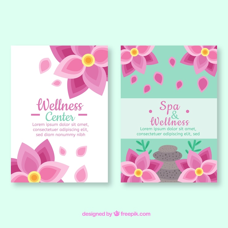 Vetor grátis folheto de centro de spa com flores em estilo simples