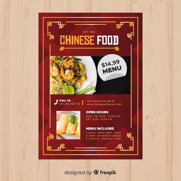 Folheto de comida chinesa fotográfica