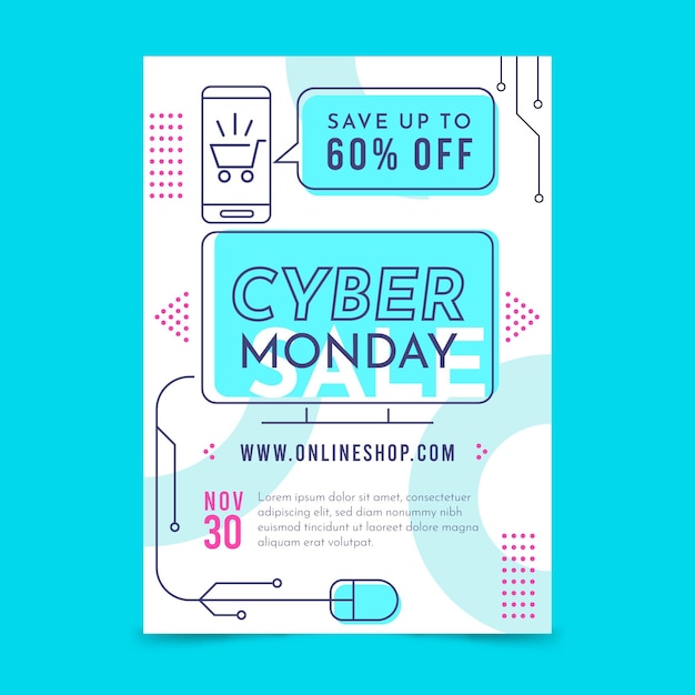 Folheto de design plano cyber monday