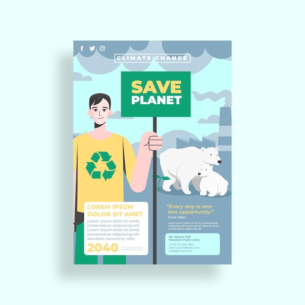Vetor grátis folheto de design plano sobre mudança climática