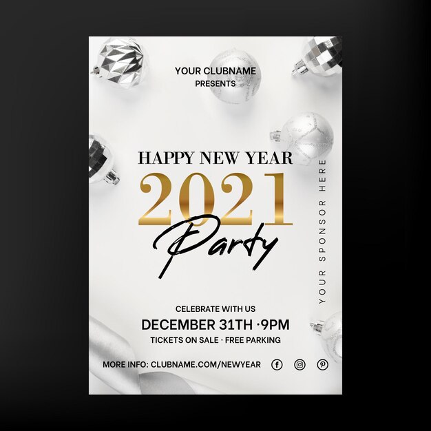 Folheto de festa elegante de ano novo 2021