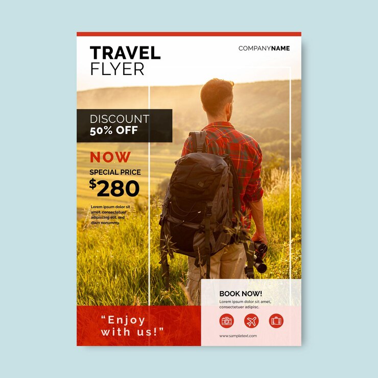 Vetor grátis folheto de venda de viagem com foto