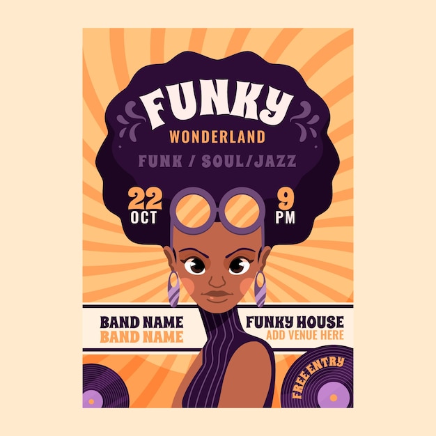 Folheto desenhado à mão funk e música soul