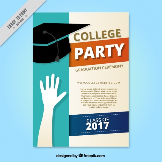 Vetor grátis folheto do partido da colagem com tampão da graduação
