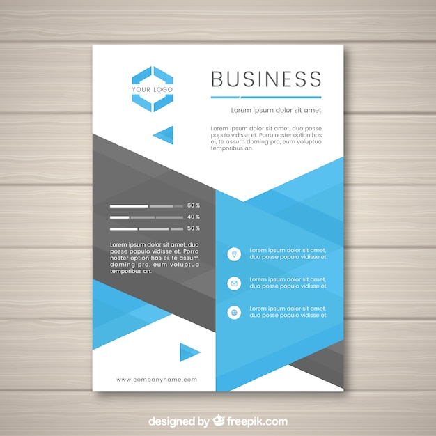 Folheto geométrico de negócios com formas cinza e azul