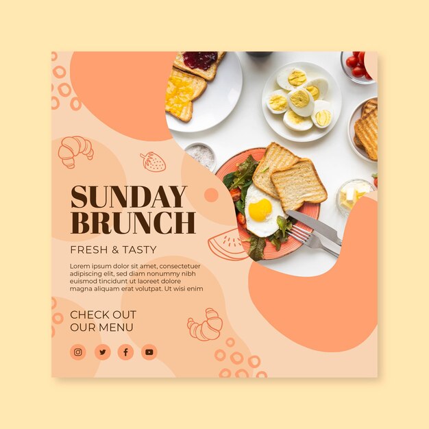 Folheto quadrado de brunch de domingo