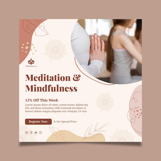 Folheto quadrado de meditação e atenção plena