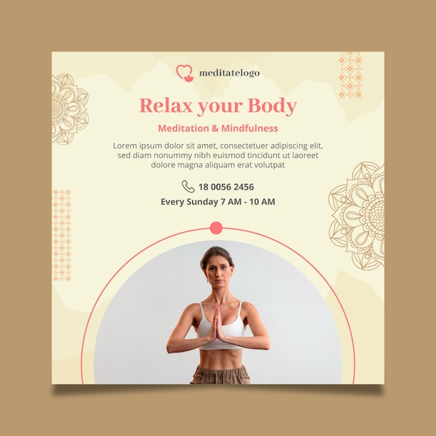Folheto quadrado para meditação e atenção plena