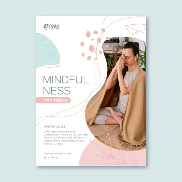 Folheto vertical de meditação e atenção plena