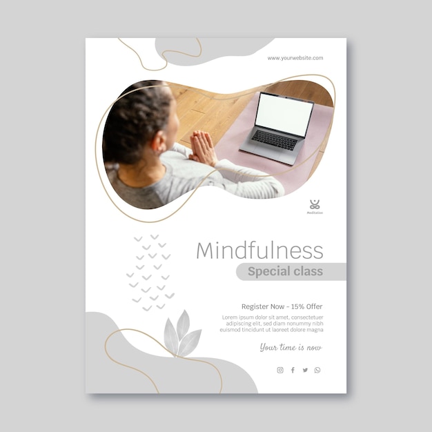 Folheto vertical de meditação e atenção plena