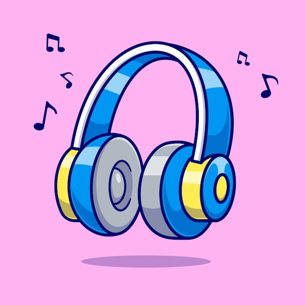 Fone de ouvido com notas musicais ilustração do ícone do vetor dos desenhos animados conceito de ícone de tecnologia da música isolado
