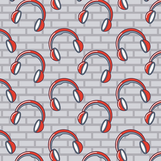 Vetor grátis fones de ouvido doodle padrão