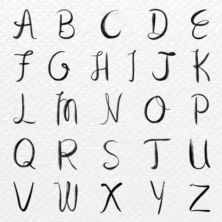 Vetor grátis fonte de caligrafia vetorial de conjunto de letras maiúsculas cursivas