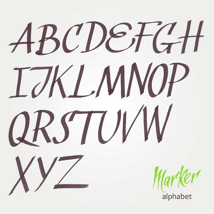 Vetor grátis fonte de script manuscrita. limpe a fonte. letras maiúsculas, números, pontuação