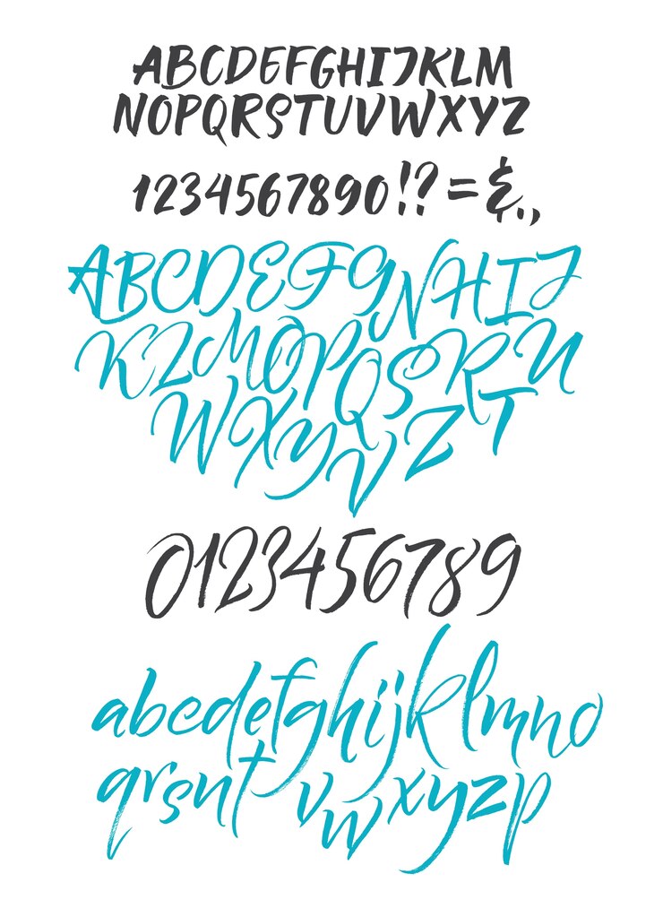 Vetor grátis fonte de script manuscrita. limpe a fonte. letras maiúsculas, números, pontuação