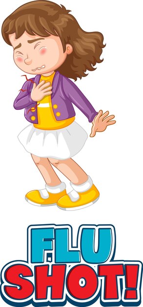 Fonte para vacina contra a gripe com personagem de garota se sentindo mal isolada no fundo branco