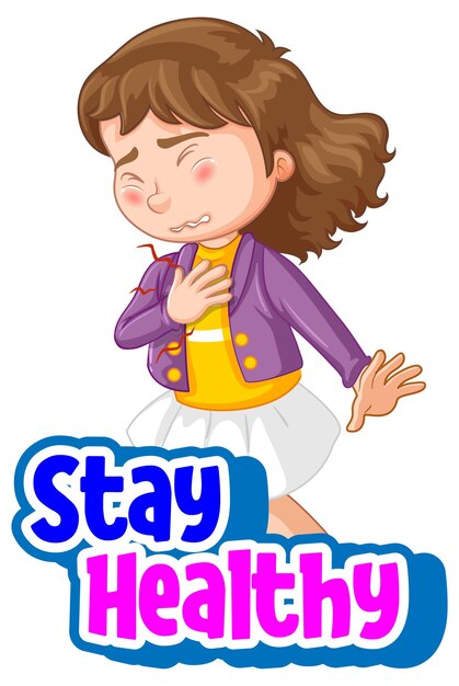 Fonte Stay Healthy com personagem de desenho animado de garota se sentindo mal isolada