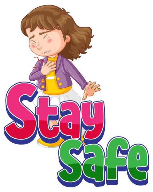 Fonte Stay Safe com personagem de desenho animado de uma garota se sentindo mal isolada