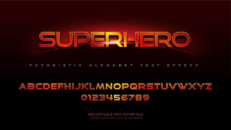 Vetor grátis fontes do alfabeto de super-heróis modernos com efeito de texto