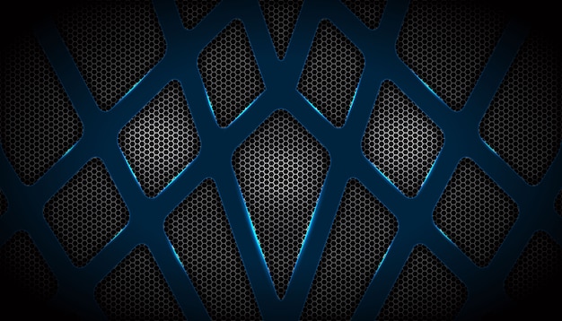 Vetor grátis forma abstrata brilhante com rede metálica hexagonal de sobreposição