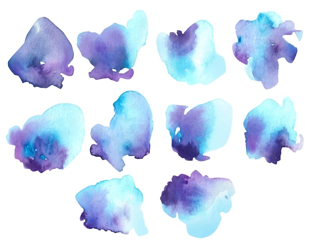 Vetor grátis forma abstrata da coleção de pintura em aquarela de pincel azul e roxo