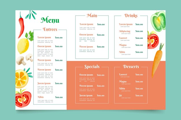 Formato horizontal do menu digital do restaurante