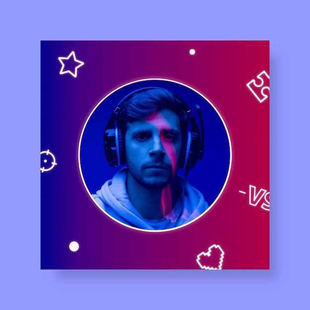 Vetor grátis foto de perfil do twitch de jogador em neon gradiente