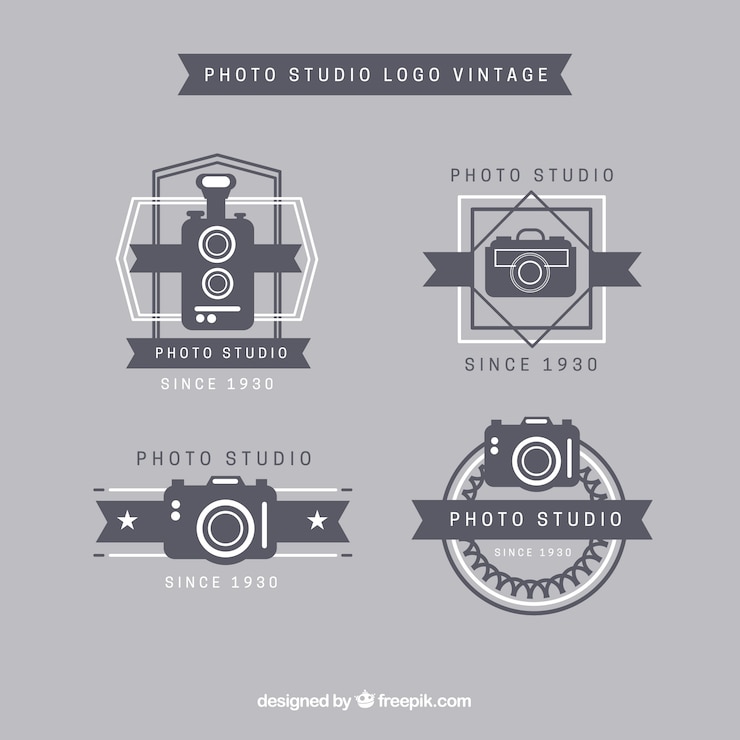 Vetor grátis foto estúdio logos coleção do vintage