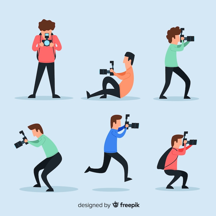 Vetor grátis fotógrafos ilustrados tirando fotos diferentes