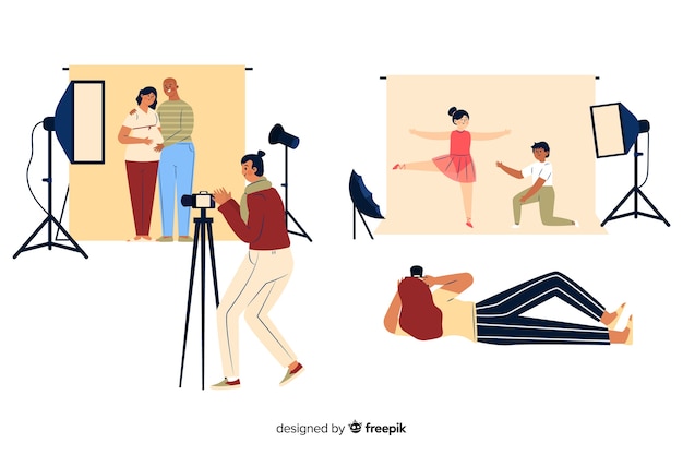 Fotógrafos trabalhando no estúdio