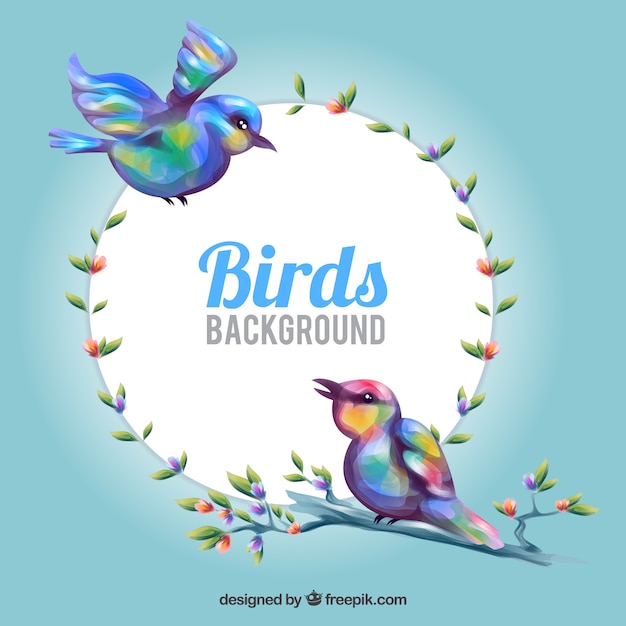 Frame floral com pássaros coloridos