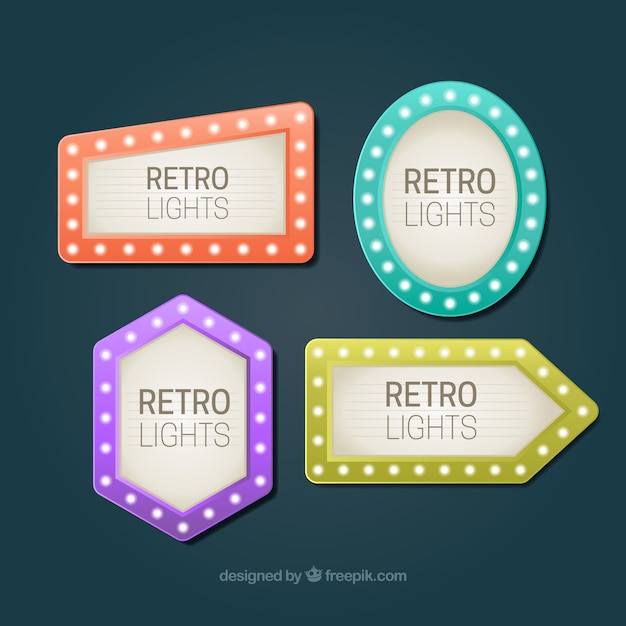 Vetor grátis frames retros com luzes decorativas